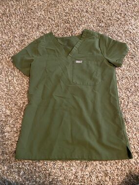 Figs Olive Green V-Neck Scrub Top